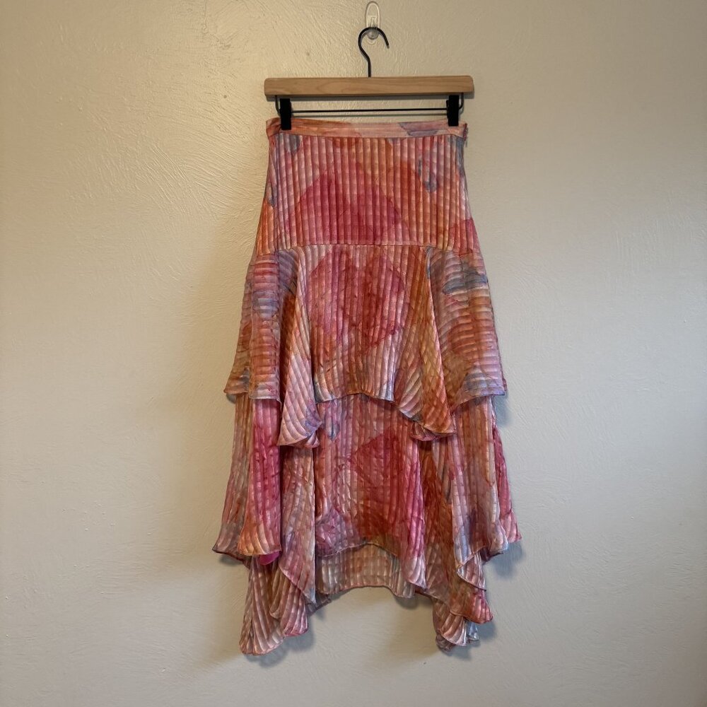 LoveShackFancy Pink Striped Flowy Tiered Maxi Midi Skirt Size 4 - Picture 4 of 7